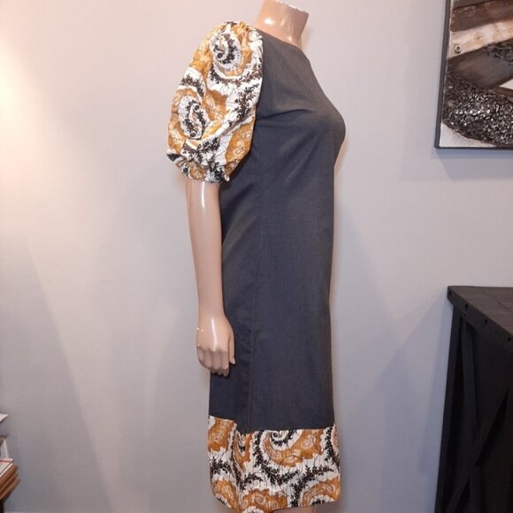 Idy Xotica African Designer Midi Dress Puff Sleeve Limited Edition Woodin Fabric - Picture 12 of 14